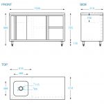 Stainless Cabinet with fully integrated sink on left. 1500 x 610 x 900mm high.