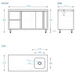 Stainless Cabinet with fully integrated sink on Right. 1500 x 610 x 900mm high.