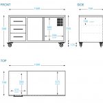 Coffee Cart – coffee machine ready, 1600 x 700 x 900mm.