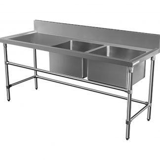 Double Bowl Stainless Restaurant Sink - Left Bench, 1900 x 700 x 900mm high.