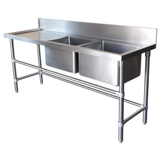 Double Bowl Stainless Commercial Sink - Left Bench, 1900 x 610 x 900mm high.