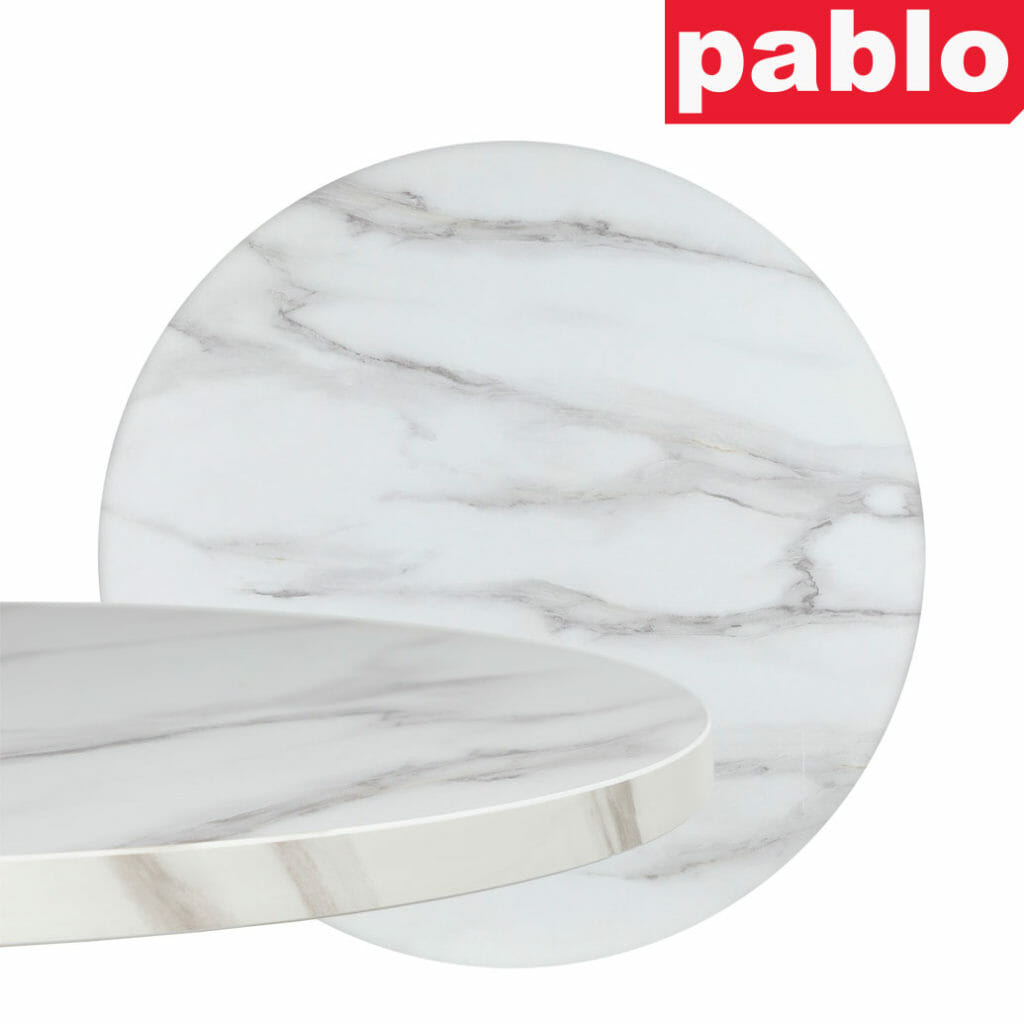 Ciro Melamine Marble Table Top - Round, White - Brayco NZ