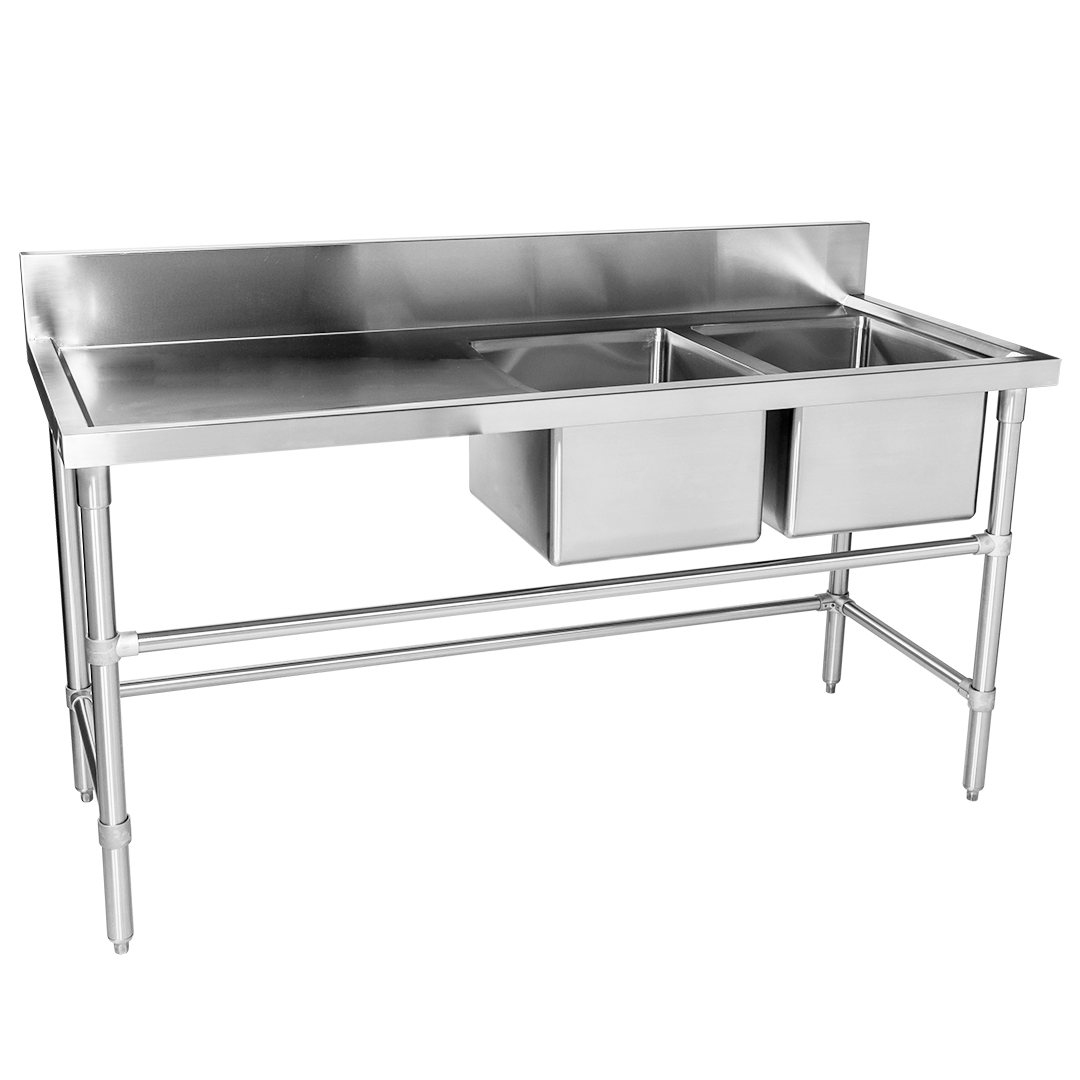 Double Bowl Stainless Steel Commercial Sink – Left Bench, 1700 x 700 x 900mm high