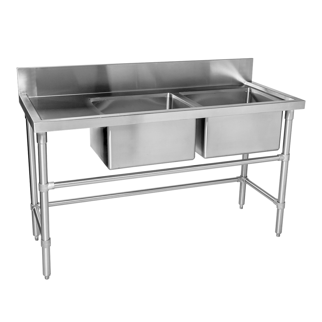 Double Bowl Stainless Sink – Left Bench, 1500 x 610 x 900mm high
