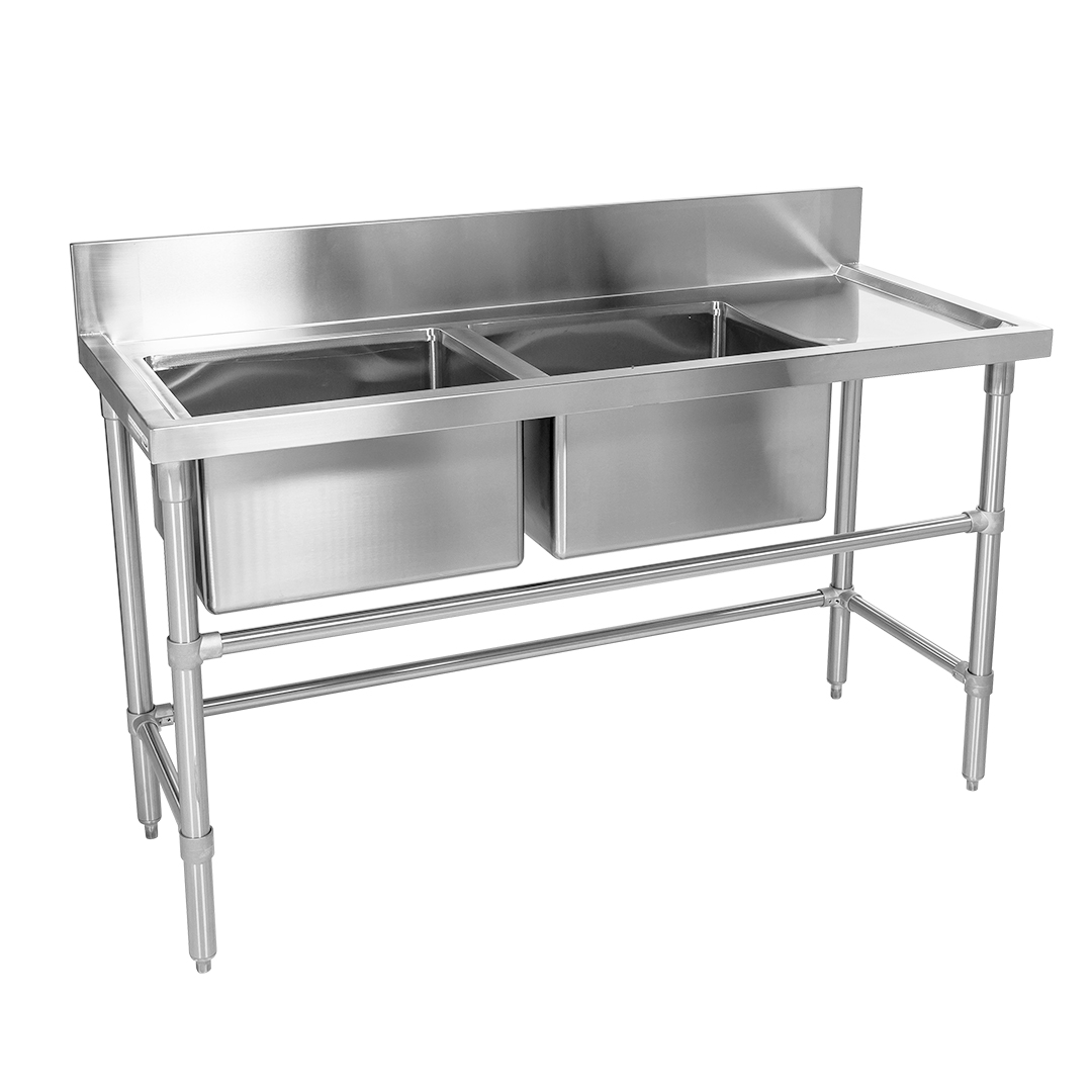 Double Bowl Stainless Sink – Right Bench, 1500 x 610 x 900mm high